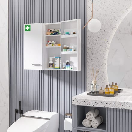 MODFU - Medicijnkast - 2 Deuren - Afsluitbaar - Wandmontage - Staal - Wit - 55 x 18 x 60 cm
