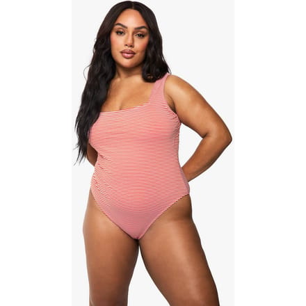 boohoo Dames Plus Seersucker Streep Scoop Neck Badpak | Rood | Maat: 54