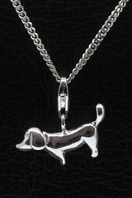 Zilveren Teckel abstract hanger én bedel
