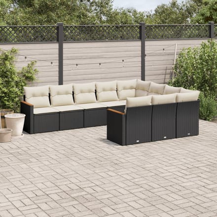 vidaXL - 10-delige - Loungeset - met - kussens - poly - rattan - zwart