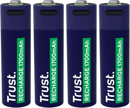 Trust USB-C Oplaadbare Batterijen AA - meegeleverde 4x split USB-C kabel - 4 stuks