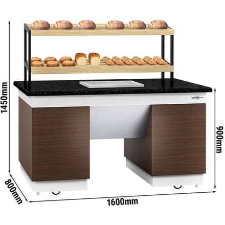 GGM Gastro Brotregal DUBLIN - 1600mm - mit Rollen - schwarze Granit-Arbeitsplatte Bruin / Zwart / Wit