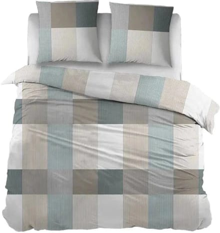 Sleepnight Dekbedovertrek Flanel Greet - 240 x 200/220 cm + 2 kussenslopen - [Groen,Beige]