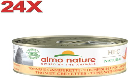 24x Almo Nature HFC - Kattenvoer Natvoer Blik - Natural - Tonijn & Garnaaltjes - 150g