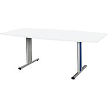 Schäfer Shop  Select Vergadertafel Planova, bootvorm, 2000 x 1000/800 mm, wit, accentlijst gentiaanblauw