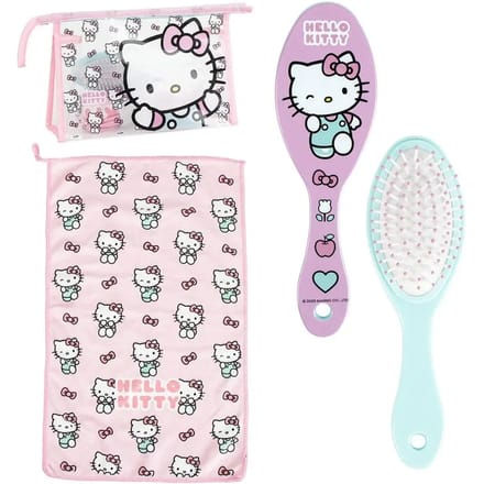 Toilettas met handdoek en haarborstel Cerda Hello Kitty