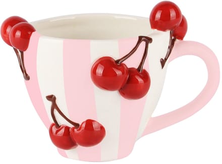 Dekoratief | Mok m/kersen, wit/roze/rood, keramiek, 15x11x11cm | A260403
