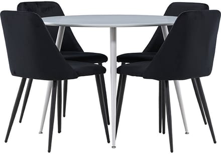 Plaza eethoek tafel Ø100cm en 4 velours stoelen grijs.