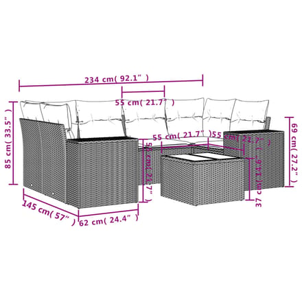 vidaXL - 7-delige - Loungeset - met - kussens - poly - rattan - beige
