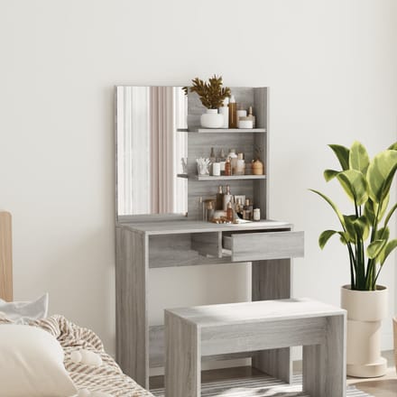 vidaXL - Kaptafel - met - spiegel - 74,5x40x141 - cm - grijs - sonoma - eikenkleurig