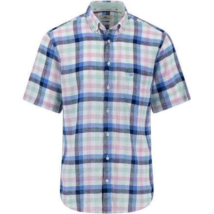 Fynch-Hatton Overhemd Summer Linnen Cotton Bold Check Short Sleeve Minty Green-Multi / male
