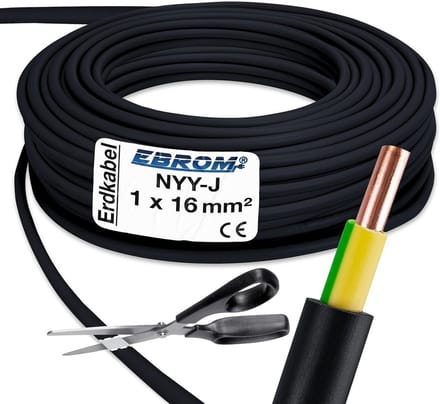Aardkabel 1x16 mm² per meter - Zwarte PVC Installatiekabel