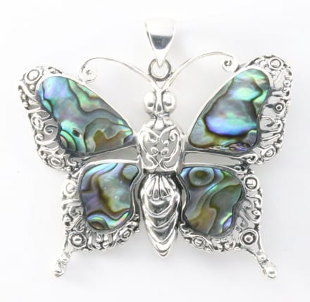 Grote zilveren vlinder hanger met abalone schelp