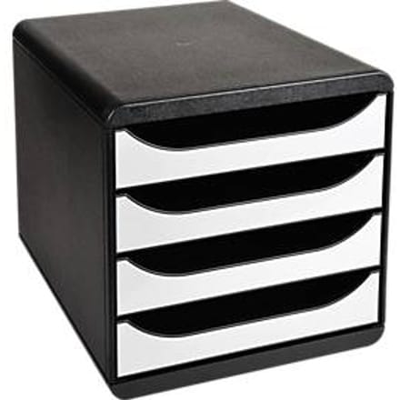 Exacompta Big Box Plus Metallic Zilver, 4 open laden A4/A4+/24x32 cm, geruisloos met stop, stapelbaar