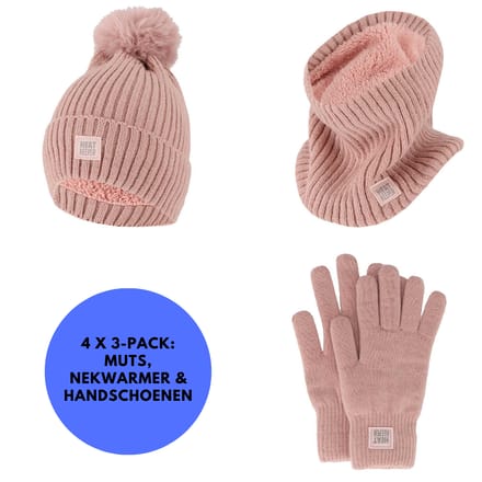 Thermoset dames - Handschoenen/Muts/Nekwarmer - Onesize - 4x Set - Roze / One size