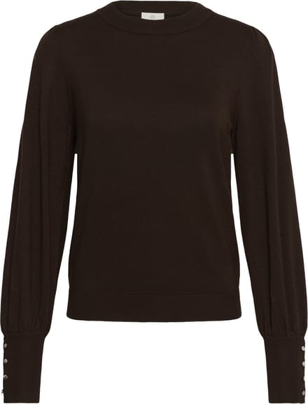 Kaffe KAlizza Round Neck Pullover Buttons Dames Trui - Coffee Bean