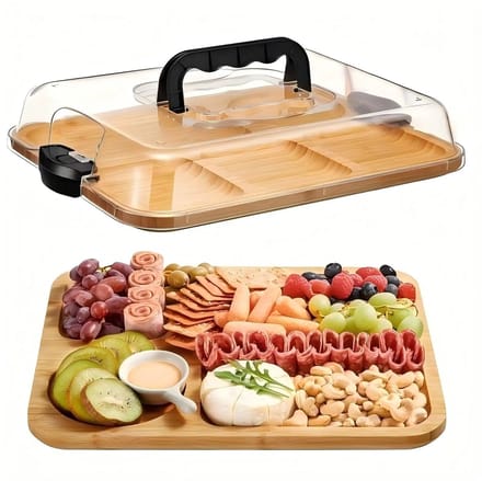 Stervia Dienblad Met Deksel - Tapasplank/Borrelplank Met Deksel - Bamboe Plank - 38 x 28.6 x 6.8 cm
