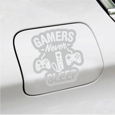 Bumpersticker - Gamers Never Sleep - 12,4 X 11,4 - Licht Grijs