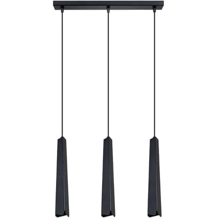 Hanglamp PRYSM 3L met 3 slanke kappen in lijn - Sollux Lighting - IP20 - Zwart staal behuizing - 45 x 5 x 120 cm - 3 x G9 LED, exclusief lichtbron - 3 x 8 W - Scandinavische hanglamp voor woonkamer, slaapkamer en eetkamer