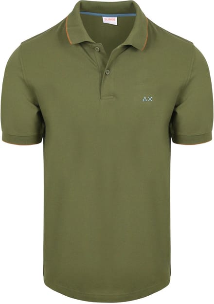 Sun68 Poloshirt Small Stripe Collar Olijfgroen - Maat M - Heren