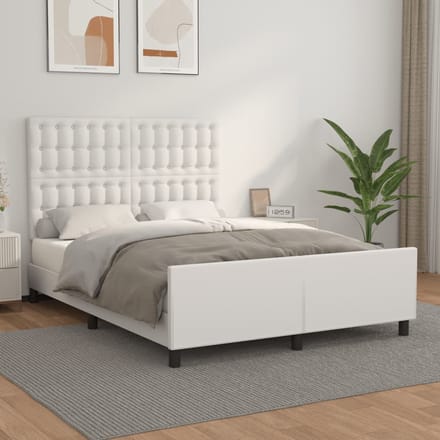 vidaXL - Bedframe - met - hoofdbord - kunstleer - wit - 140x190 - cm