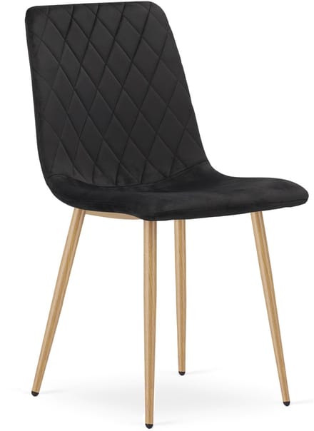 Eetkamerstoel TURIN - Zwart fluweel - Eikenlook poten - Modern design