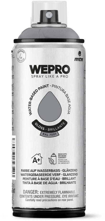 Spuitbus Ral 7001 Grijs Glans MTN WEPRO WATER-BASED PAINT 400ML