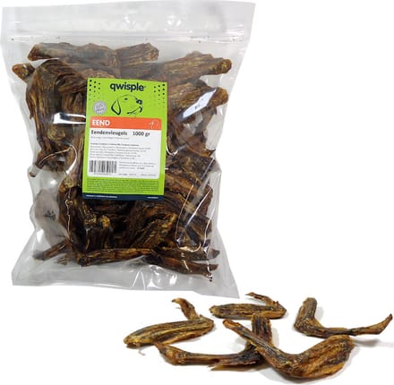 Qwisple Eendenvleugels - 100% Natuurlijk Gedroogde Hondensnacks - Eend - 1000 gr