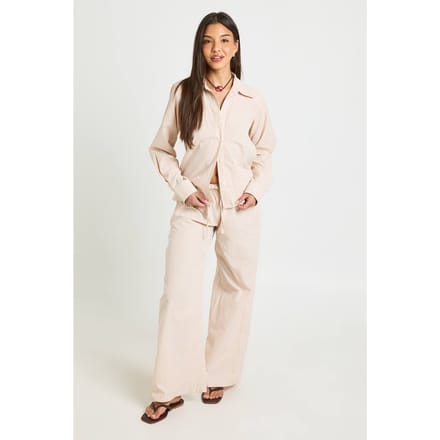 boohoo Dames Katoenen Popeline Gestreepte Wijde Broek | Abrikoos | Maat: 34