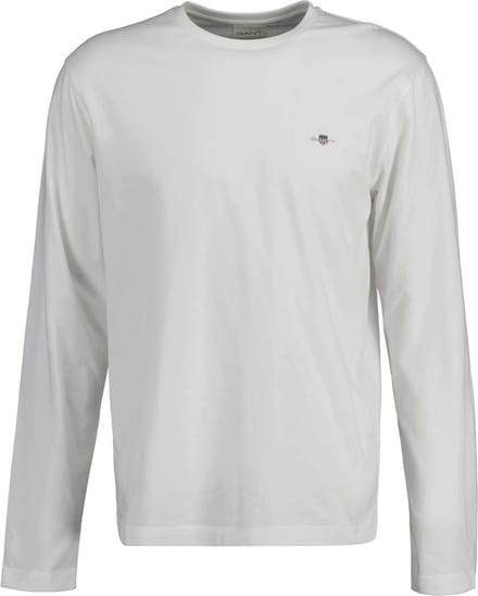 Gant T-Shirt Subtle Logo Embroidery Long Sleeve Round Neck Eggshell / male