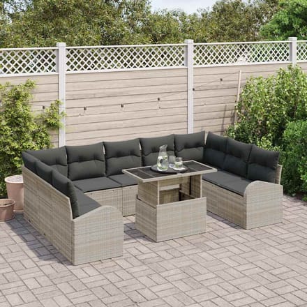 vidaXL - Tuinbank - Set - 10 - st - Lichtgrijs - Poly - rattan