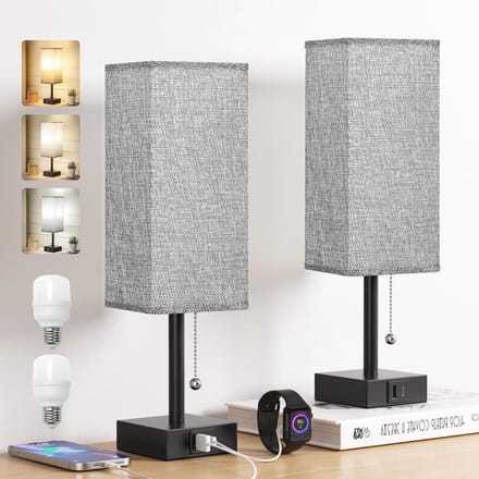 Set van 2 Bedlampen met USB C+A Oplaadpoorten en 3 Kleurmodi