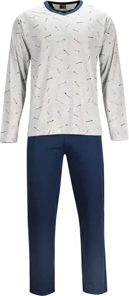 Heren Pyjama Grijs Blauw Pijlmotief Lange Mouw Maat M