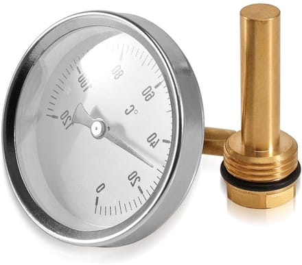 Bimetalen Thermometer - Wijzerthermometer - Verwarmingssystemen Monitoren - Axiale Aansluiting - Ø63mm 0-120°C - Metaal