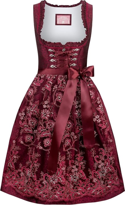Elegante Dames Dirndl Jurk met Jacquard-patroon en Kanten Schort