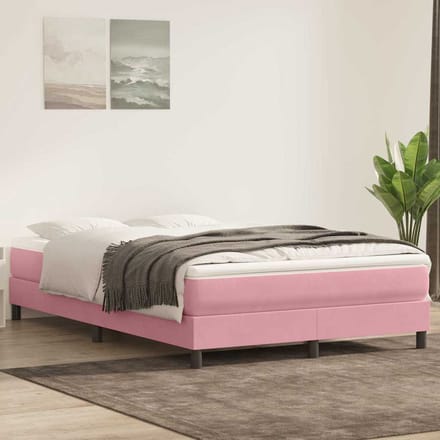 vidaXL - Boxspring - met - matras - fluweel - roze - 160x220 - cm