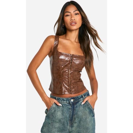 boohoo Dames Croc Nepleer Haak En Oog Korset | Bruin | Maat: 38