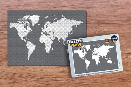 Puzzel Wereldkaart - Wit - Grijs - Legpuzzel - Puzzel 1000 stukjes volwassenen