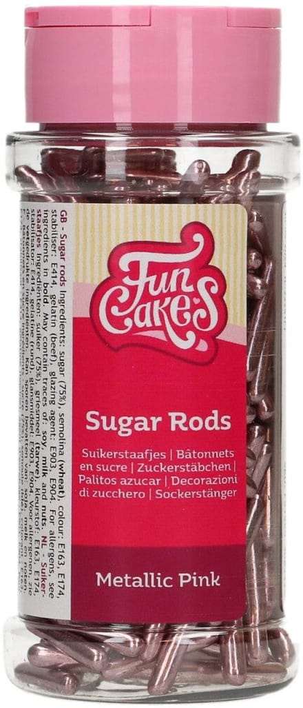 FunCakes Suikerstaafjes - Roze - 70g - Metallic Sugar Rods XL - Eetbare Taartdecoratie