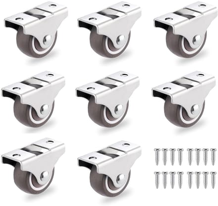 Set van 8 Vaste Mini-Wielen met Metalen Montageplaat