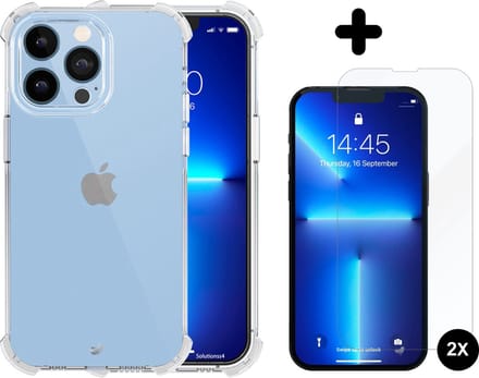 Hoesje geschikt voor iPhone 13 pro max case transparant - 2x screen protector - extra sterk beschermglas