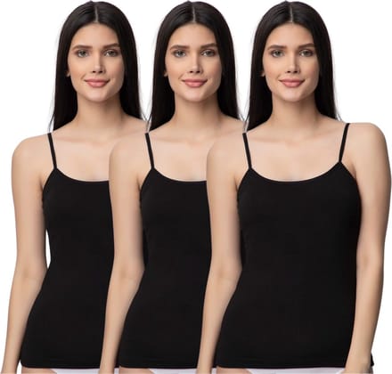 DONEX® Dames Spaghetti Hemd – 3 Stuks – 92% Katoen – Zwart – Lycra – Maat S-M