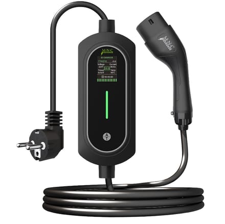 Draagbare EV Lader - EVSE Laadkabel Type 2 - 3,5 kW - 5 Meter - Instelbaar 8A-16A - Mobiele Thuislader - Schuko Stekker - LCD Display - Inclusief Opbergtas [54932]