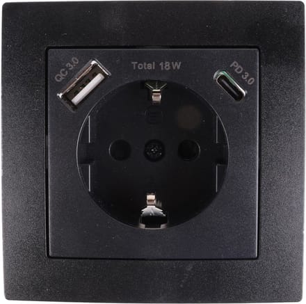 Benson Stopcontact met randaarde en USB A/C - Inbouw - Zwart