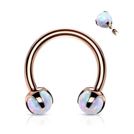 Piercing horeshoe prong-set opal 1.2x8 mm - rose goud - LMPiercings