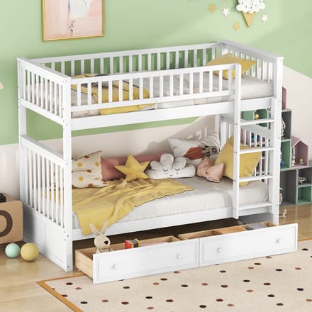 90x200cm stapelbed - kinderbed - functioneel bed - stapelbed met lades - uitklapbed - wit - zonder matras