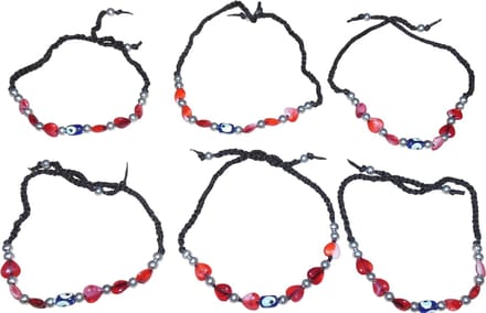 Armbandjes met kraaltjes rood set van 6 stuks.