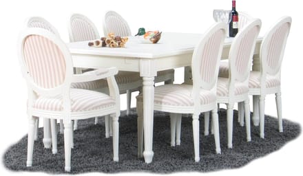 Mozart Rococo - Eethoek met 8 stoelen - 100x180 cm - Wit