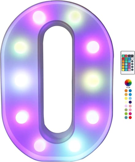 Lichtgevende Letter O - 22 cm Hoog - RGB Met Afstandsbediening - Op Batterijen