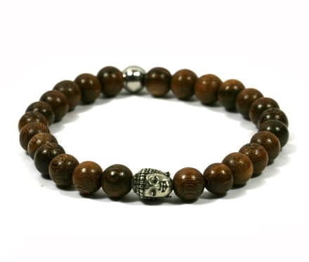 IbizaMen - heren armband - Robles hout 8mm - buddha RVS - 21cm
